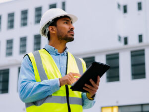 Project Manager inspecting construction site. 